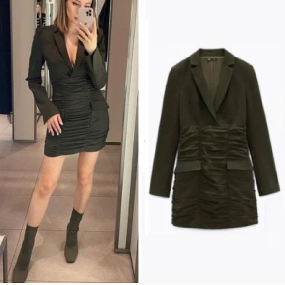 Zara Blazer Mini Dress NWT Ruche Body Con size L. bloggers fav! - Picture 1 of 7